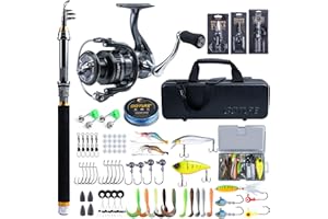 Goture Ensemble de pêche complet avec Canne à pêche télescopique en fibre de carbone (24T), 1,8 m/2,1 m/2,4 m/2,7 m | Moulinet de pêche 5,2:1, Ligne 150 m/14 kg