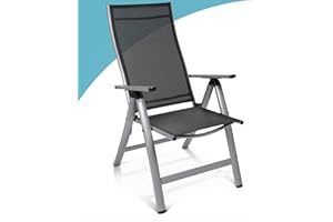 gardisun Hochlehner Gartenstuhl klappbar aus Aluminium, 2-Fach pulverbeschichtet, wetterfest, leicht, 5-Fach verstellbar, Made in EU, 1er Set, Silber