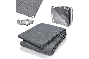 Ansobea Tapis d'auvent - Tapis de camping - Avec 12 trous - 13 piquets et sac de transport - En polyéthylène haute densité - Respirant - Antidérapant - Gris et bleu