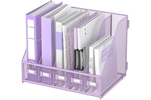 SUPTIDY Metallischer Schreibtisch Organizer mit 5 vertikalen Fächern, Magazin Ständer für Büro, Homeoffice und Arbeitsplatzr, Lila
