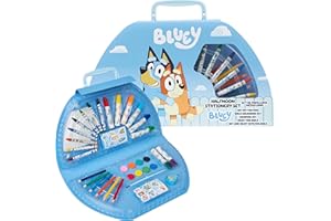 Bluey Art Set for Kids Colouring Pencils Paints Felt Tip Pens Crayons Stationery Crafts Girls Boys Art Supplies Preschool Travel 40 Plus Pcs Gift Set (Blue Halfmoon Case)
