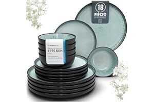 PURE LIVING INTERIOR DESIGN Service de Vaisselle en Grès Ibiza 18 pièces: Service de Table pour 6 Personnes, Adapté au Lave-Vaisselle et au Micro-Ondes, Pure Living vert sauge, Assiettes Service de Table, Vaisselle