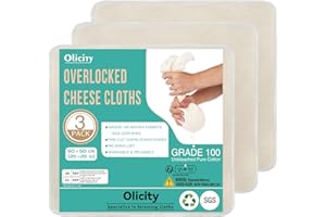 Olicity Cheese Cloths for Straining 50x50cm - 3 Pack Unbleached Fine Weave Muslin Cloths for Cooking | Reusable Overlocked Cheesecloth for Straining Liquids, Making Jam & Bread | Cotton Cloth Strainer