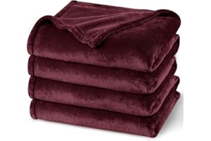 PHF Ultra Soft Fleece Blanket Double Size 150 x 200cm, No Shed No Pilling Luxury Plush Cozy Flannel 280GSM Lightweight Throw Blanket for Bed, Couch, Chair, Sofa Suitable for All Season, Wine Red