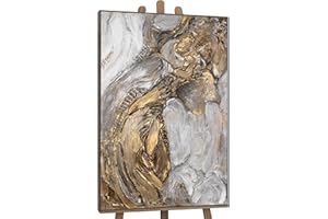 YS-Art XXL Abstrakt Acryl Gemälde auf Leinwand mit Rahmen Kostbarkeit handgemalte Wandbilder Wohnzimmer Wohndekor Barock Stil Bilder echte Kunst 120x80 cm