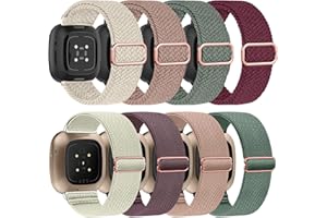 Zspoly 8 Stück Armband Kompatibel mit Fitbit Versa 4 Armband/Fitbit Versa 3/Fitbit Sense 2/Sense Sport Armband,Weiches Elastisch Ersatz Nylon Sport Ersatzband Band für Damen Herren