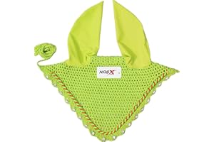 NASX SPORTS Diamante Crystal Horse Fly Hood Veil Ear Bonnet Flyveil Cotton Crochet Handmade Glitter (FULL, Neon Yellow)