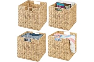 mDesign Set da 4 cesti portaoggetti – Cesta portaoggetti pieghevole in giacinto d'acqua – Box intrecciato ideale per sistemare vestiti, giocattoli e riviste – Motivo ad intreccio – color naturale