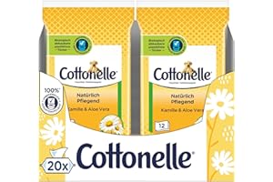 Cottonelle Feuchtes Toilettenpapier für unterwegs, Natürlich Pflegend - Kamille & Aloe Vera, Schnell auflösend, 20 x 12 Tücher Vorteilspack, Biologisch abbaubar