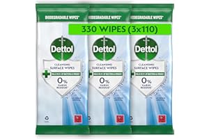 Dettol Antibacterial Cleansing Surface Wipes, Fragrance Free, 330 Wipes (110 x 3pck) Disinfectant, Home Hygiene, Biodegradable, Kills 99.9 Percent of Germs