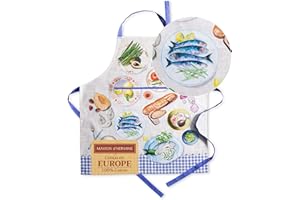 MAISON D' HERMINE Maison d'Hermine, 100% Baumwolle, 1-teilige Küchenschürze mit verstellbarem Halsausschnitt und Mitteltasche, lange Krawatten für Damen/Herren, Frühjahr/Sommer