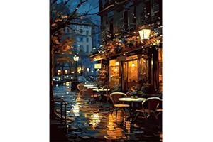JATOK Paint by Numbers Kits for Adults, Painting Kits for Beginners On Clear Symbols Colored Canvas, Easy DIY Acrylic Pigment Drawing Paintwork for Home Wall Decor, 16x20in Frameless, Night Scene