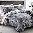 Imperial Rooms Single Duvet Cover Set Soft Printed Bedding Set Premium Brushed Microfiber Duvet Covers with Pillowcase (Grey Check 135x200 CM)