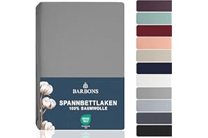 BARBONS Sábana Bajera 120x190/200 Ajustable 100% Algodón Premium para Colchón Cama Individual Plus Piazza e Mezz Funda hasta 25 cm Certificado Oeko-Tex Sábanas King Size Gris Claro 120 x 190/200 cm