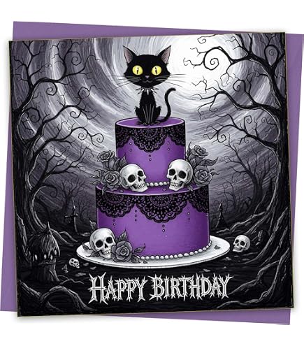 Biglietto Di Auguri Gotico Con Teschio – 145x145 Mm – Carta Riciclata 350 G/m² Con Busta – Compleanno Originale Per Lui O Lei