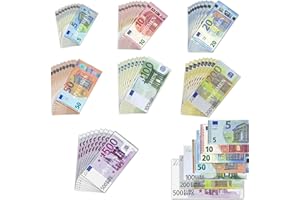 AUNGCSHE 350 PCS Soldi Finti per Bambini, 5/10/20/50/100/200/500, 7 Banconote di Diversi Tagli per l'apprendimento, Il Gioco di Ruolo e i Giochi