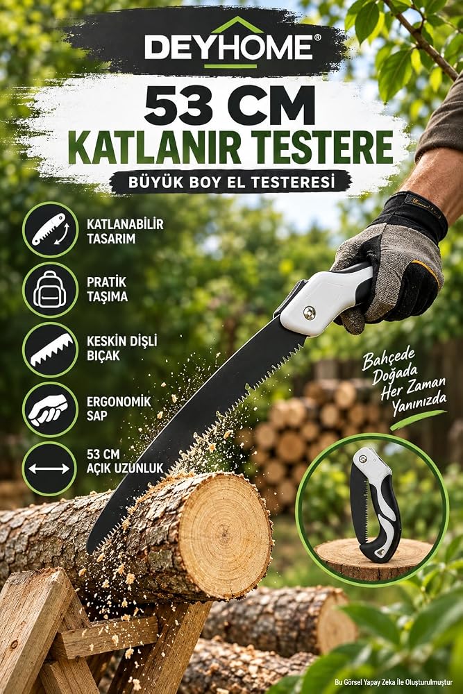 DEYHOME 53 cm Katlanır Testere Büyük Boy El Testeresi – Bahçe, Budama ve Kamp Testeresi