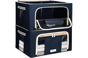 4CONVY Scatole per Armadio Rigide con Cerniera – [2024 MATERIALE AGGIORNATO] Contenitori per Armadio per Vestiti, Trapunte – Organizzatore Armadio con Struttura in Metallo Pieghevole – 2x24L