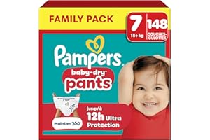 Pampers Baby-Dry Pants Taille 7, 148 Couches-Culottes, 15kg+, Protection 360° contre les fuites jour et nuit, Family Pack