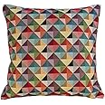 Geometric Tapestry Double Sided Cushion Cover. Multicoloured Red Blue Green Yellow Triangular Harlequin Patten. 17"x17" Square Pillow Case. Kilim Style Fabric