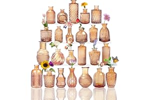 SAWOAKE Set di 24 vasi in vetro per decorazione da tavolo, matrimonio, ricevimento, casa, bottiglie vintage, trasparenti, vasi decorativi in vetro con coperchi (24, ambra)