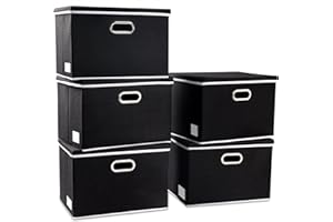 PRANDOM Große faltbare Aufbewahrungsboxen mit Deckel [5er-Pack] Stoff faltbare Aufbewahrungsboxen Organizer Container Körbe Würfel mit Abdeckung für Zuhause Schlafzimmer Schrank Büro (45x30x30cm)