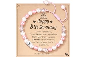 POWWA 1-8 Year Old Birthday Gifts for Girl, Adjustable Pink White Pearl Bracelet for Daughter Niece Granddaughter Girls Gifts
