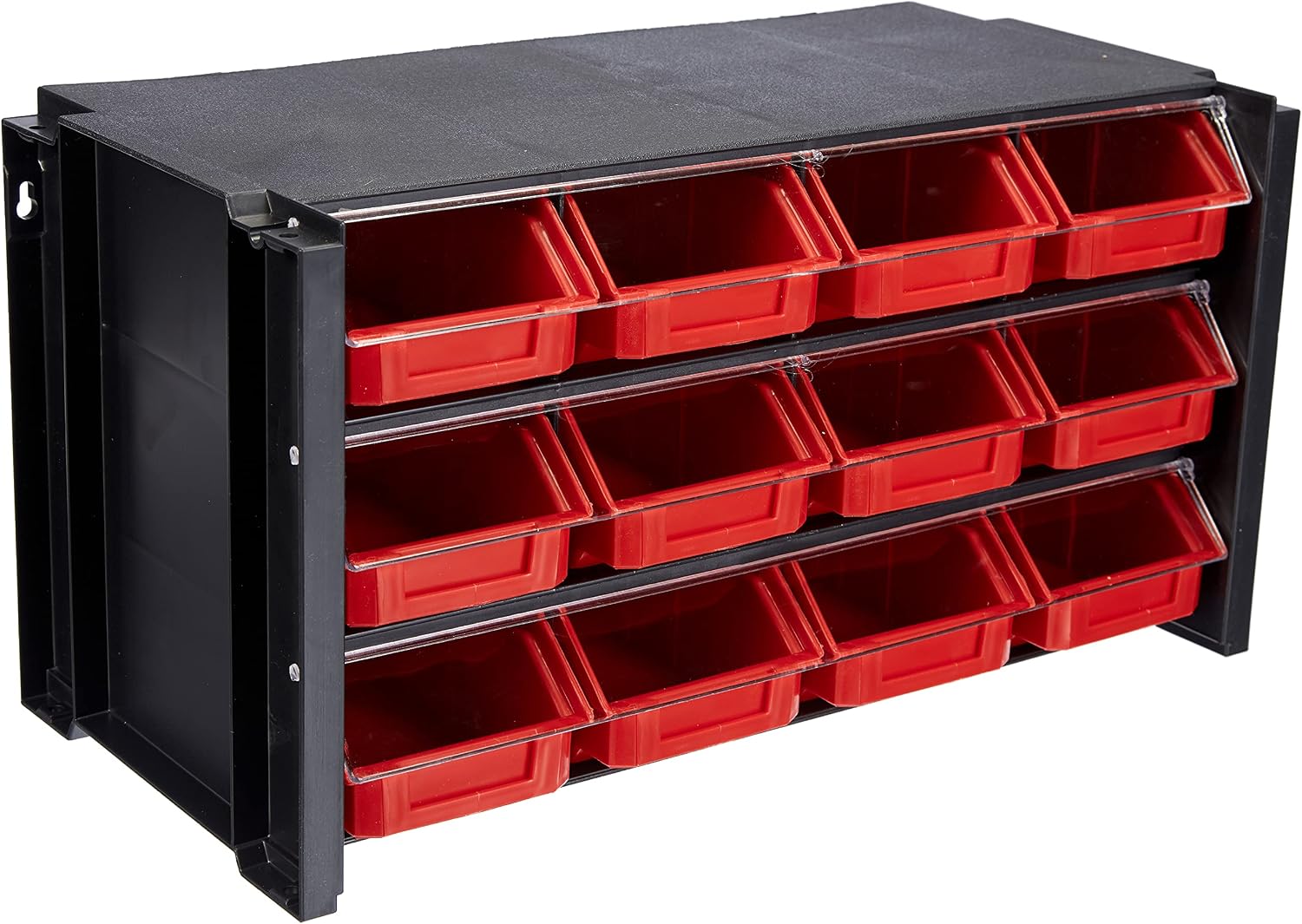 Tayg - Estante con clasificador apilable plástico 12 cajones, Color Negro/Rojo, Talla Única