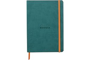 RHODIA 117376C - Peacock Soft Notebook - A5 - Lined - 160 pages - Ivory Clairefontaine Paper 90 g/m - Bookmark, Elastic Closure - Faux Leather Cover - Rhodiarama Collection