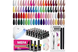 MEFA 60 Pcs Gel Nail Kit with 48W Nail Lamp, 42 Colors Nude Pink Red Gel Nail Polish Kit Essential Set with Matte/Glossy Base Top Coat, Cuticle Remover Gel Nail Starters Kit Home Salon