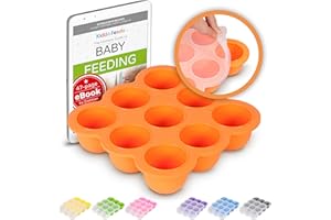 Kiddo Feedo - Das original Gefriertablett zum Einfrieren und Aufbewahren von Babynahrung/Babykost in Portionen und als Behälter für Babybrei mit Silikondeckel - Gratis eBook - Orange