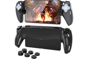 HSTOP Carcasa Compatible con Playstation Portal Remote Player, Antichoque y Antiarañazos Funda Protectoras de PC para PS5 Portal con 6 Playstation Portal Joystick Tapas de Agarre -Negro Transparente