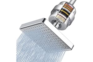 Voolan Filtered Shower Head, 20 Stage Luxury Rain Shower Filter for Hard Water for Remove Chlorine and Harmful Substances, 6" Square High Pressure Rainfall Showerhead (Chrome)