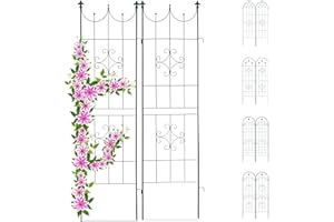 Relaxdays Kratka dla roślin pnących, zestaw 2 szt., metalowa, 180 x 50 cm, kratka do roślin pnących, w stylu vintage, ozdobna końcówka, do łączenia na ziemię, ciemnozielona
