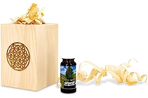 SAGL.TIROL HOLZMANUFAKTUR Zirbenduft Set mit Zirben-Späne + Bio-Zirbenöl (10ml) schön verpackt in einem Organza Sack mit handgehobelten Zirbenlocken … (Blume des Lebens)