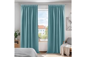 Deconovo Cortinas Opacas para Dormitorio Salon para Ganchos o Pase por la Barra, Cortinas Térmicas Aislantes Frio y Calor 2 Piezas, 132x214 cm, Azul Celeste
