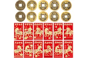 SUNY SMILING 12 PCS Chinese Red Envelopes 2026 Horse Year Decorations Red Envelopes Chinese New Year 50 Five Emperors Coins Chineses New Years Coins Party Festival Wedding Birthday RedsEnvelopes