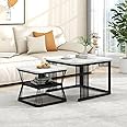 EXPRESSOW ENTERPRISES Elegant Metal Frame Square Coffee Tables Set of 2 - Stacking Center Tables with Marble Finish - Stylish Decor for Living Room Bedroom or Apartments (Classic Multi)