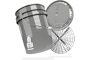 MAGIC BUCKET | Auto Handwäsche Bundle | Wascheimer mit passendem Eimer Deckel 5 US GALLONEN ca. 20 Liter | Mit Grit Guard Eimereinsatz Schmutzsieb | Waschset Grau/Silber