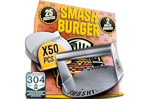 SMASHI BURGER SMASHI® Smasher Smash Burger Premium en acier inoxydable 304 | Presse à hamburgers + 30 papiers pour hamburger Smash Burger | Presse à hamburgers professionnelle pour amateurs de Smash Burger