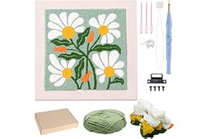 Allazone Punch Needle Kit Cadre Kit de Broderie à L'aiguille Perforante Carrée Kit de Broderie pour Débutants, Kit Broderie Point Punch Needles avec Motifs pour Adultes Débutant (Vert et Blanc)