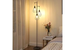 EDISHINE Lampadaire Dimmable, Lampe sur Pied 3 lumières en métal, Luminosité Réglables en Continu, LED Ampoules Incluses, Lampadaire Industriel pour Chambre, Salon, Bureau, 166 CM