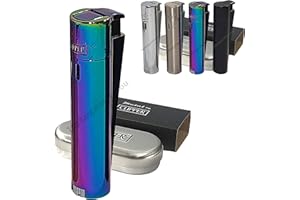 Zactly - Clipper Metal Electronic Jet Lighter, Dustproof Windproof Refillable Adjustable Stainless Steel Lighter with Gift Tin Case (Rainbow Multicolor)