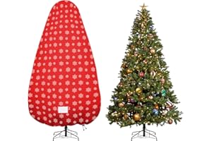 Delixike Borsa verticale per albero di Natale, copertura per albero di Natale con cinghie regolabili, resistente agli strappi, per alberi assemblati da 7,5 m, stampa neve rossa