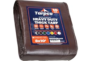 Tarpco Safety telo impermeabile esterno(190 g/m²|8′ X 10′ | 2.45m X 3m,Marrone/Nero)10 Mil protective tarpaulin | tent cover | Telo con occhielli resistente ai raggi, UV, antistrappo.