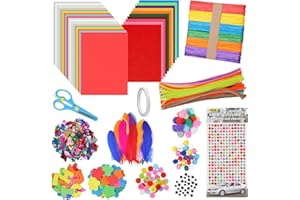 TIKPLUS Craft Kits for Kids, Kids Arts and Crafts Set for kids 6-12, Includes Colorful Kraft Paper, Felt Sheets, Pipe Cleaners, Pom Poms, Feather and Foam Stickers, Christmas Gifts DIY for Toddler Boys Girls