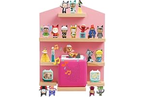 Gieanoo for TonieBox 2/1 House Magnetic Shelf for Tonies, Soild Pine Wood Wall Floating Shelves for Toniebox Starter Display Shelves Compatible with Tonie Box Player and Tonie Figures(Pink)