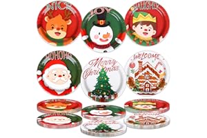 Alaiyaky Lot de 60/100 assiettes de Noël en carton - Assiettes de Noël en carton avec Père Noël, maison en pain d'épices, elf/élan, assiettes de Père Noël pour décoration de table de Noël (Set A)