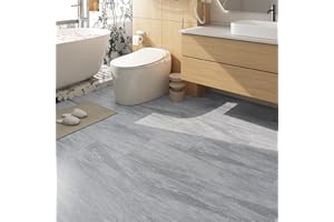 FunStick Naklejki na płytki Podłoga w łazience Wodoodporne 30×60CM 5 sztuk Naklejki na płytki Marmur Szary Biały PCV Pokrycie podłogi Samoprzylepna podłoga winylowa Łazienka i kuchnia Backsplash