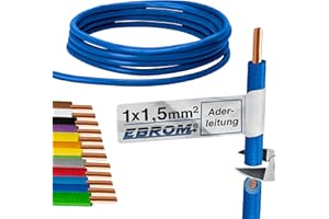 EBROM Cable rígido – Cable de PVC – H07V-U 1,5 mm² – Color: azul oscuro 10 m 15 m 20 m 25 m 30 m 35 m 40 m 45 m 50 m 55 m 60 m hasta 100 m